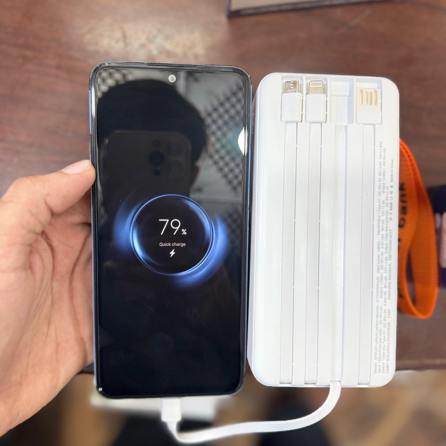 Dubai Imported Power Bank 40000mAh – 67W Ultra-Fast Charging with 4 Built-in Cables, Digital Display