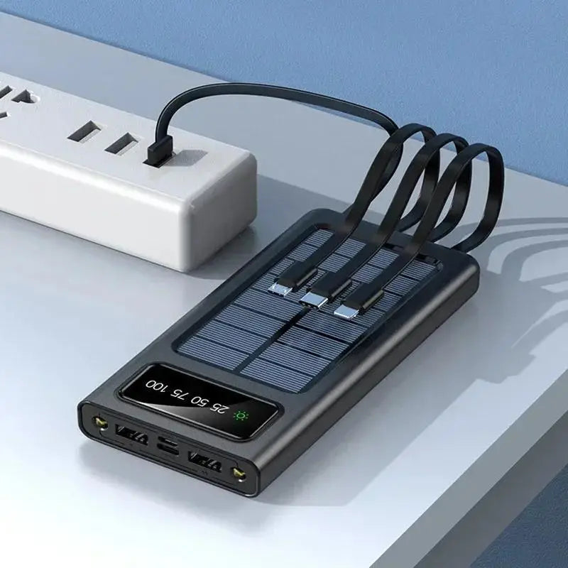 20000mAh Solar Power Bank Portable Fast Charger External Battery with in Built 4 Charging Power Cable | Lot Imported