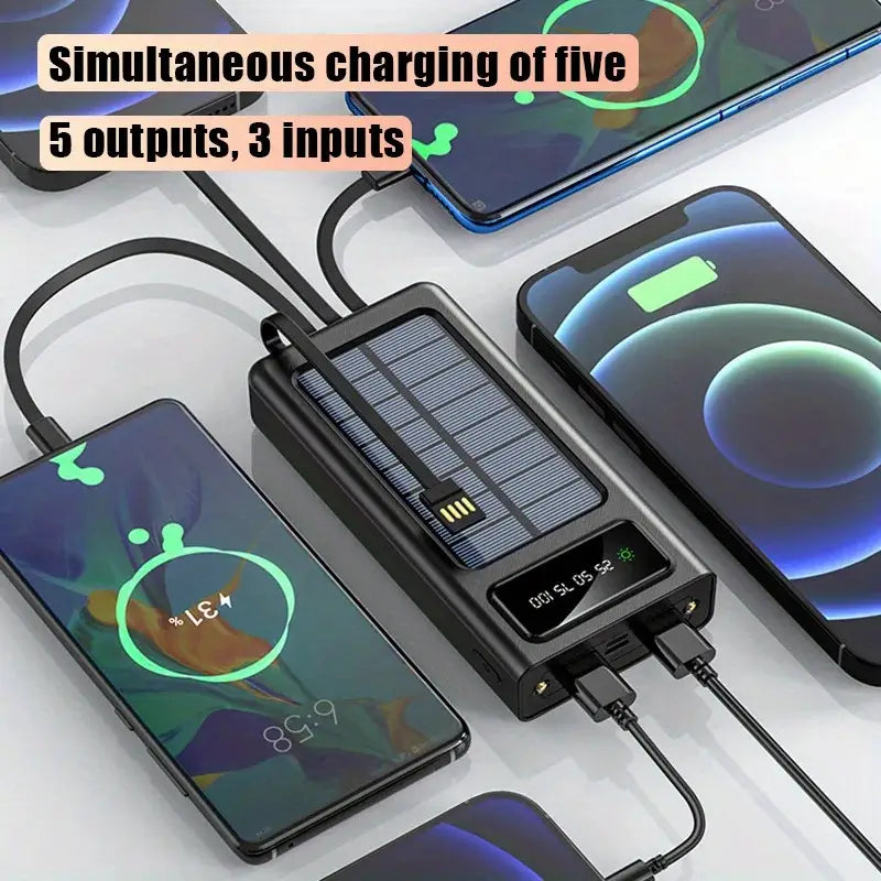 20000mAh Solar Power Bank Portable Fast Charger External Battery with in Built 4 Charging Power Cable | Lot Imported