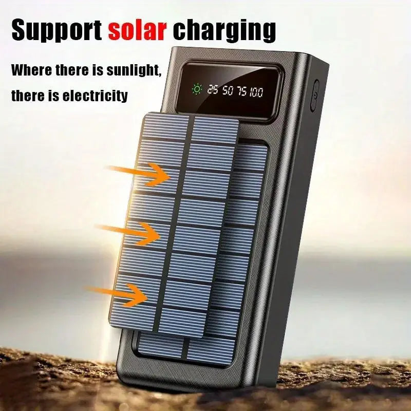 20000mAh Solar Power Bank Portable Fast Charger External Battery with in Built 4 Charging Power Cable | Lot Imported