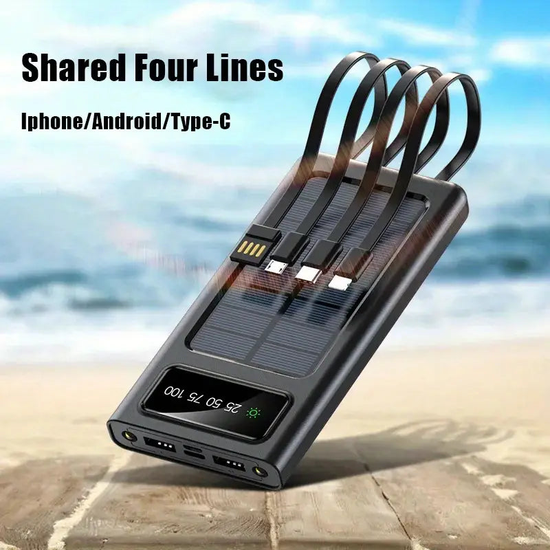 20000mAh Solar Power Bank Portable Fast Charger External Battery with in Built 4 Charging Power Cable | Lot Imported