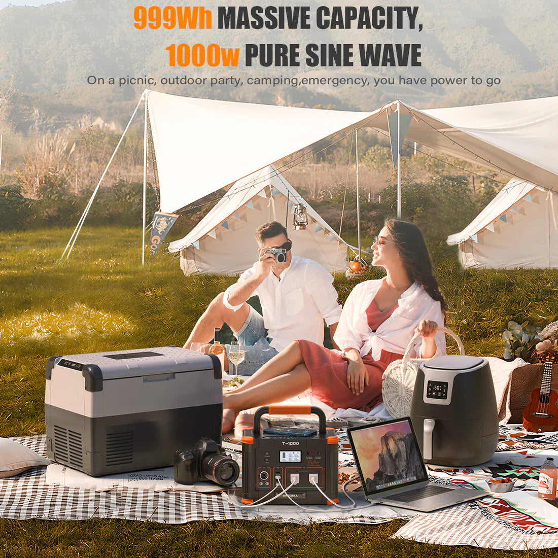GRECELL 1000W Portable Power Station – 882Wh Solar Generator with AC/DC/USB Ports, Backup Lithium Battery for Camping, Outdoors, Emergency, CPAP, RV