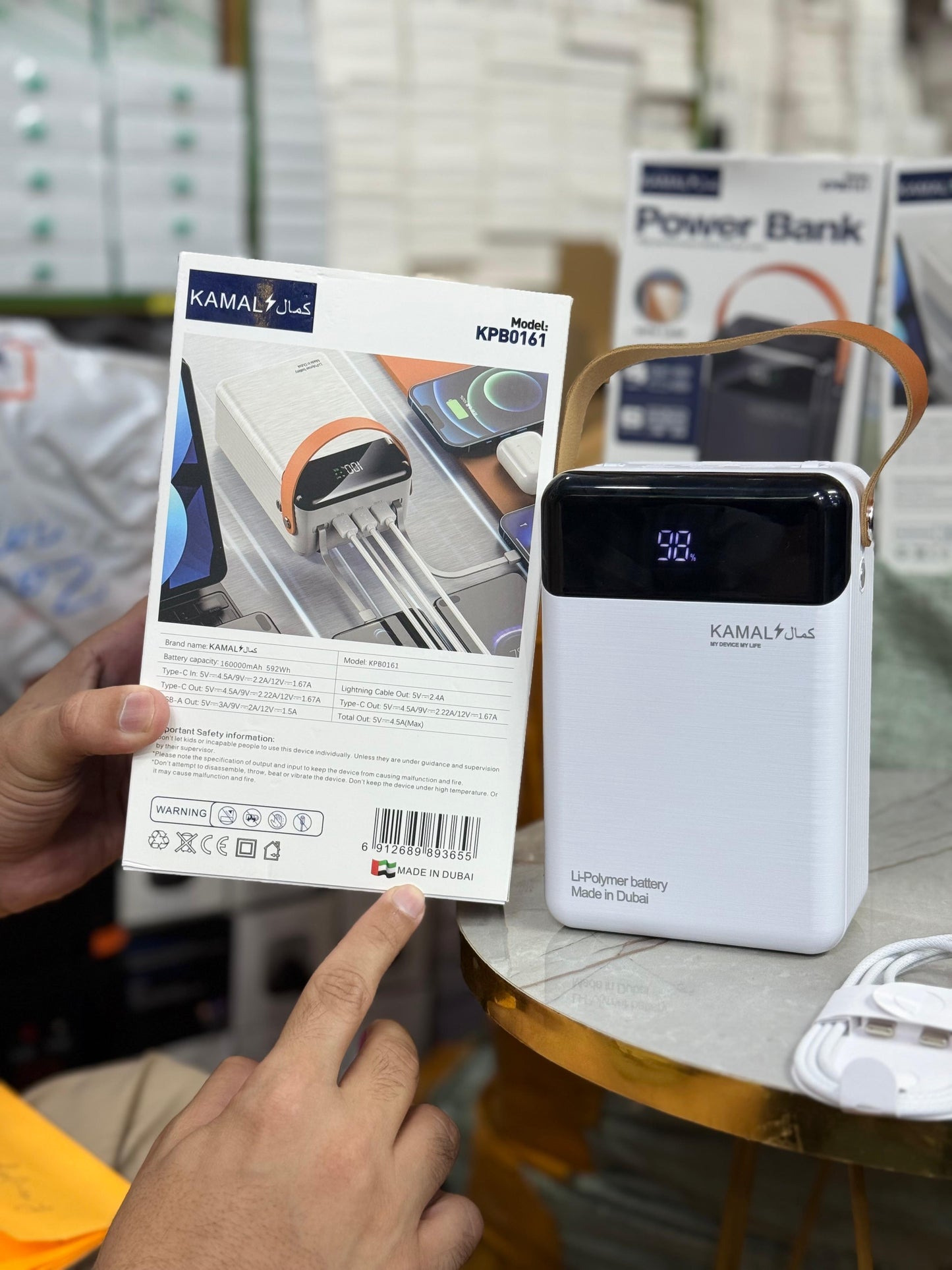 Dubai-Made | 160000mAh Power Bank – 6 Outputs | LED Lamp | Smart Display | Overload & Temp Protected + FREE Type-C to C Anti-Cut Cable