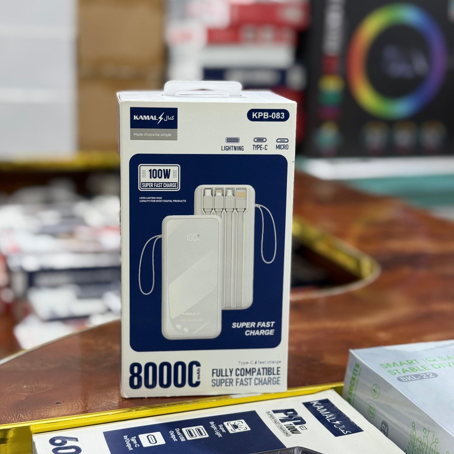 Dubai Lot 80000mAh Power Bank – 100W Super Fast Charging, 4 Built-in Cables & Smart Display