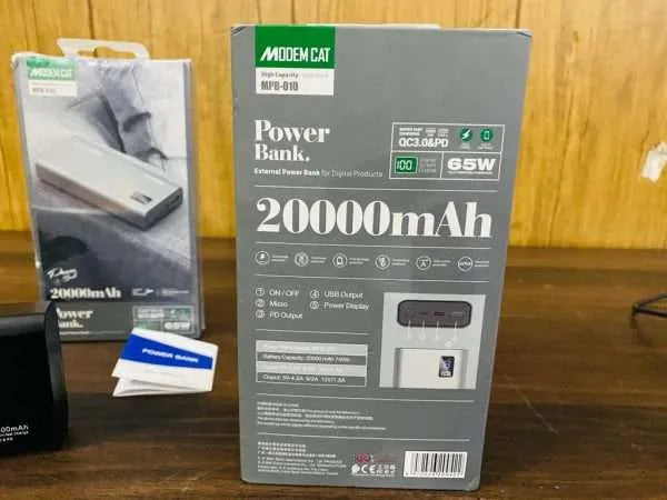 UK Lot Original MODEM CAT 65W PD Fast Charging 20000MAH Powerbank Pocket Mini Size