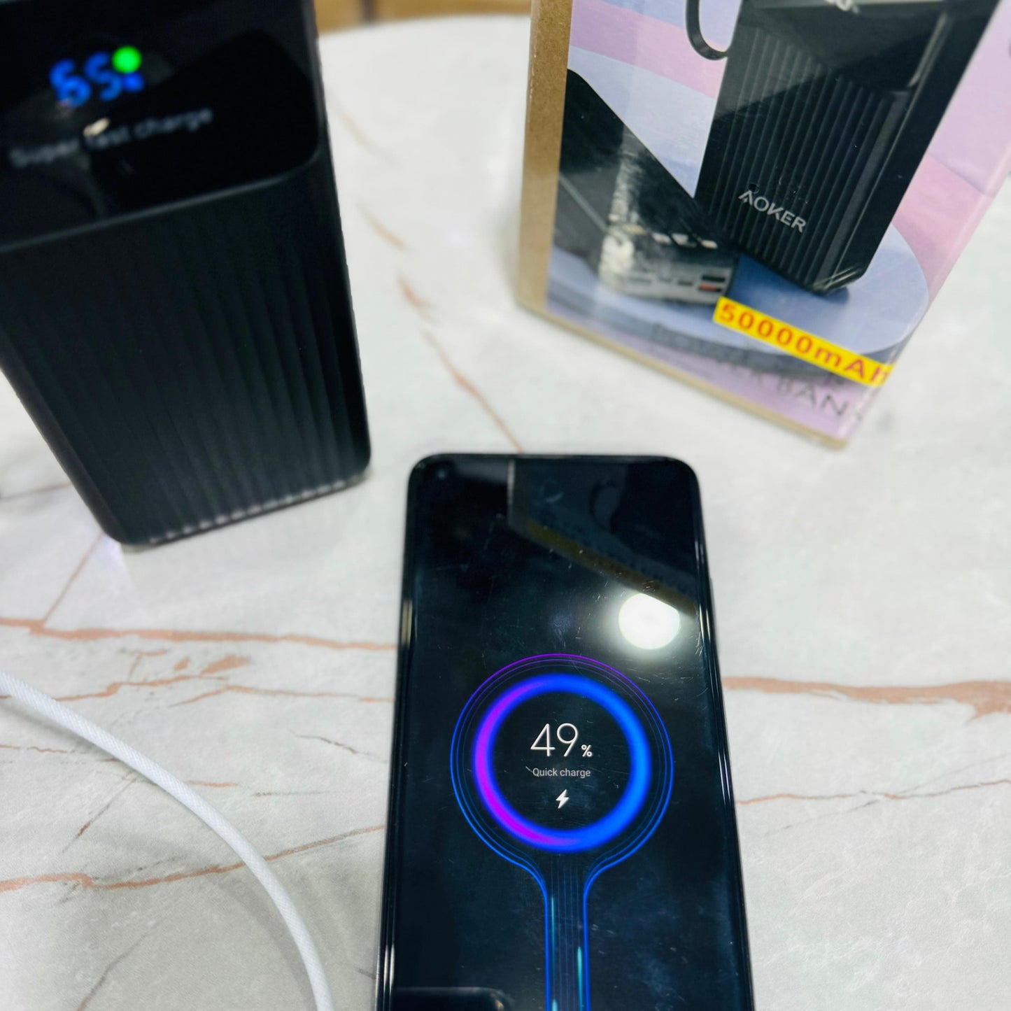 Aoker 50000mAh Super Fast Power Bank with Built-in Cables for Mobile & Laptop Charging | Germany Lot Imported