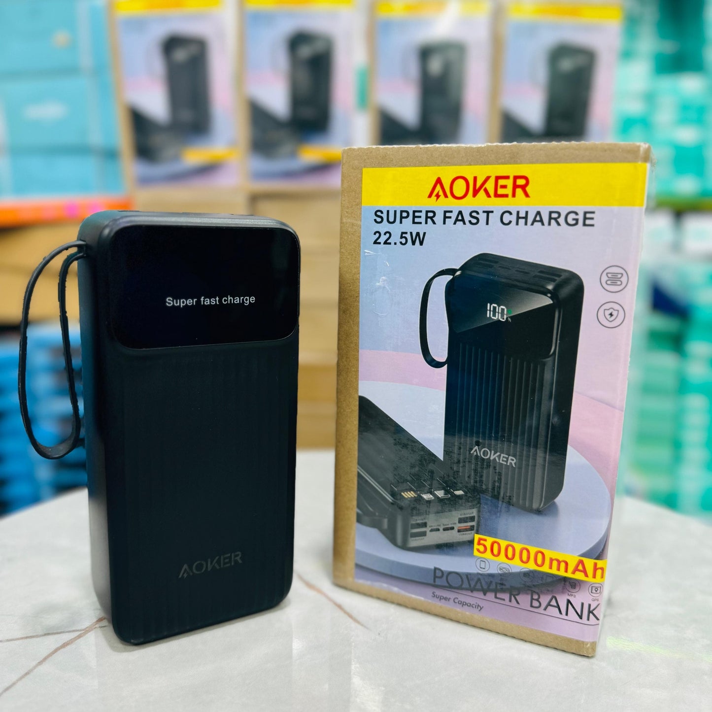 Aoker 50000mAh Super Fast Power Bank with Built-in Cables for Mobile & Laptop Charging | Germany Lot Imported