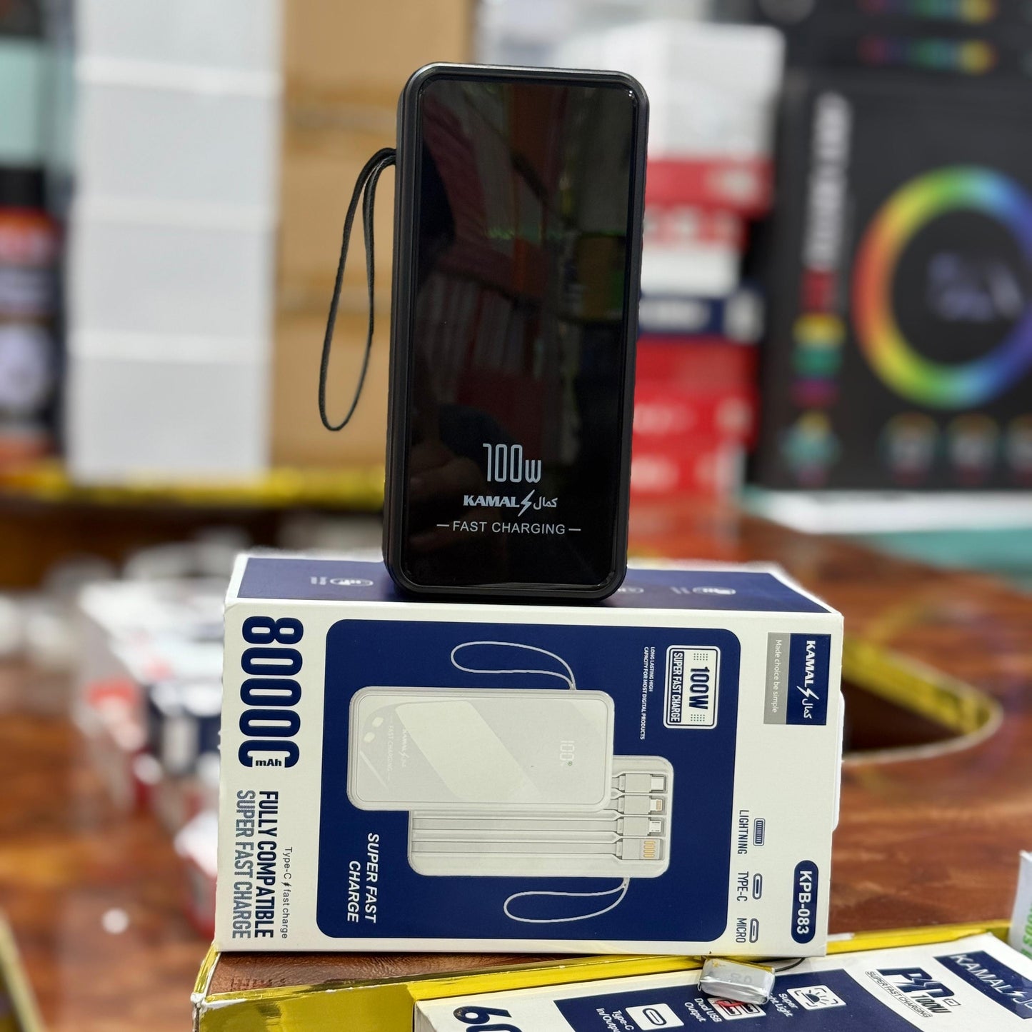 Dubai Lot 80000mAh Power Bank – 100W Super Fast Charging, 4 Built-in Cables & Smart Display
