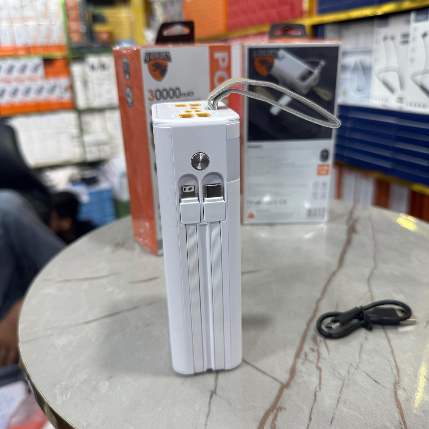 Elite 30,000mAh Waterproof Power Bank β 22.5W Ultra Fast Charge | Built-in Cables, Dual USB, Smart LCD & Tactical Flashlight