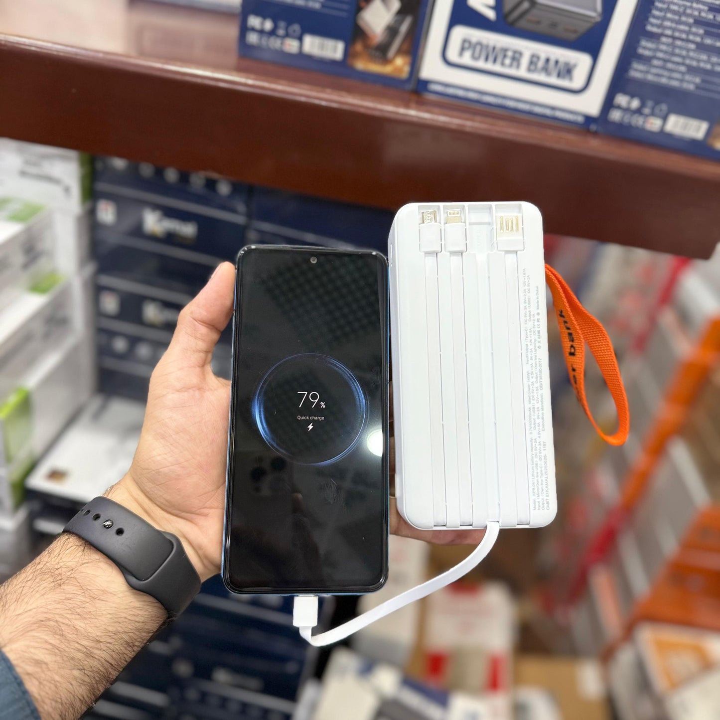 Dubai Imported Power Bank 40000mAh – 67W Ultra-Fast Charging with 4 Built-in Cables, Digital Display