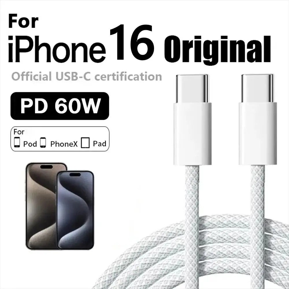 1M PD 60W Original USB-C to USB C Fast Charger Cable For Apple iPhone 16 Pro Max 15Plus Type C Quick Charging For Xiaomi Samsung