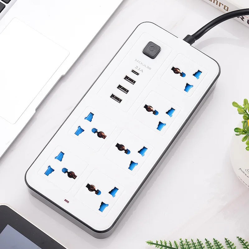 Power Multi Tap Universal Plug EU US UK Outlet Power Strip with 1.8m Extension Cord AC Type C USB Port Charge Electrical Socket