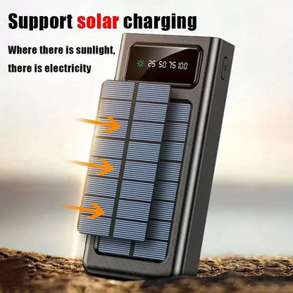 20000mAh Solar Power Bank Portable Fast Charger External Battery with in Built 4 Charging Power Cable | Lot Imported