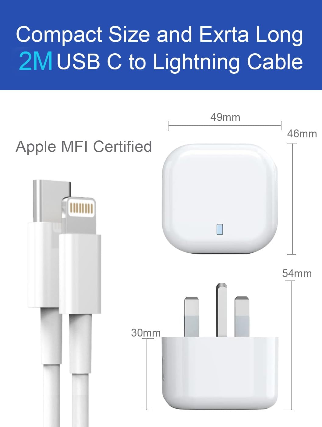 iPhone Fast Charger, 20W USB C Fast Charger Plug and 2M USB C iPhone Fast Charge Cable,PD 20W Fast Charger