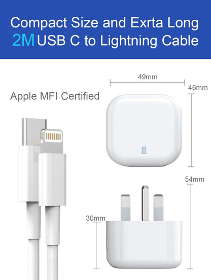 iPhone Fast Charger, 20W USB C Fast Charger Plug and 2M USB C iPhone Fast Charge Cable,PD 20W Fast Charger