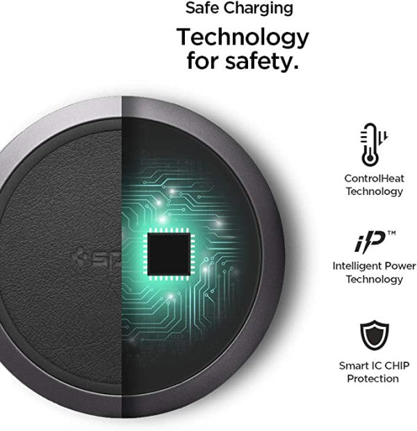 Spigen Universal Fast Wireless Charger, Fast Qi Certified 50W Leather Charging Pad Ultra Plus Wireless Charging