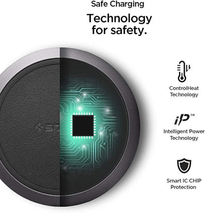 Spigen Universal Fast Wireless Charger, Fast Qi Certified 50W Leather Charging Pad Ultra Plus Wireless Charging