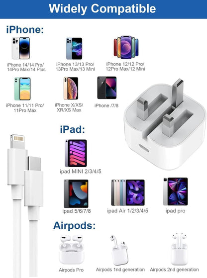 iPhone Fast Charger, 20W USB C Fast Charger Plug and 2M USB C iPhone Fast Charge Cable,PD 20W Fast Charger