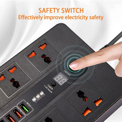 3000W 6 Universal AC jack Power Strip Surge Protector 2M Extension Socket Timed desktop socket With PD3.0 QC3.0 Fast USB Charger