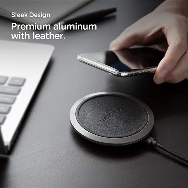 Spigen Universal Fast Wireless Charger, Fast Qi Certified 50W Leather Charging Pad Ultra Plus Wireless Charging