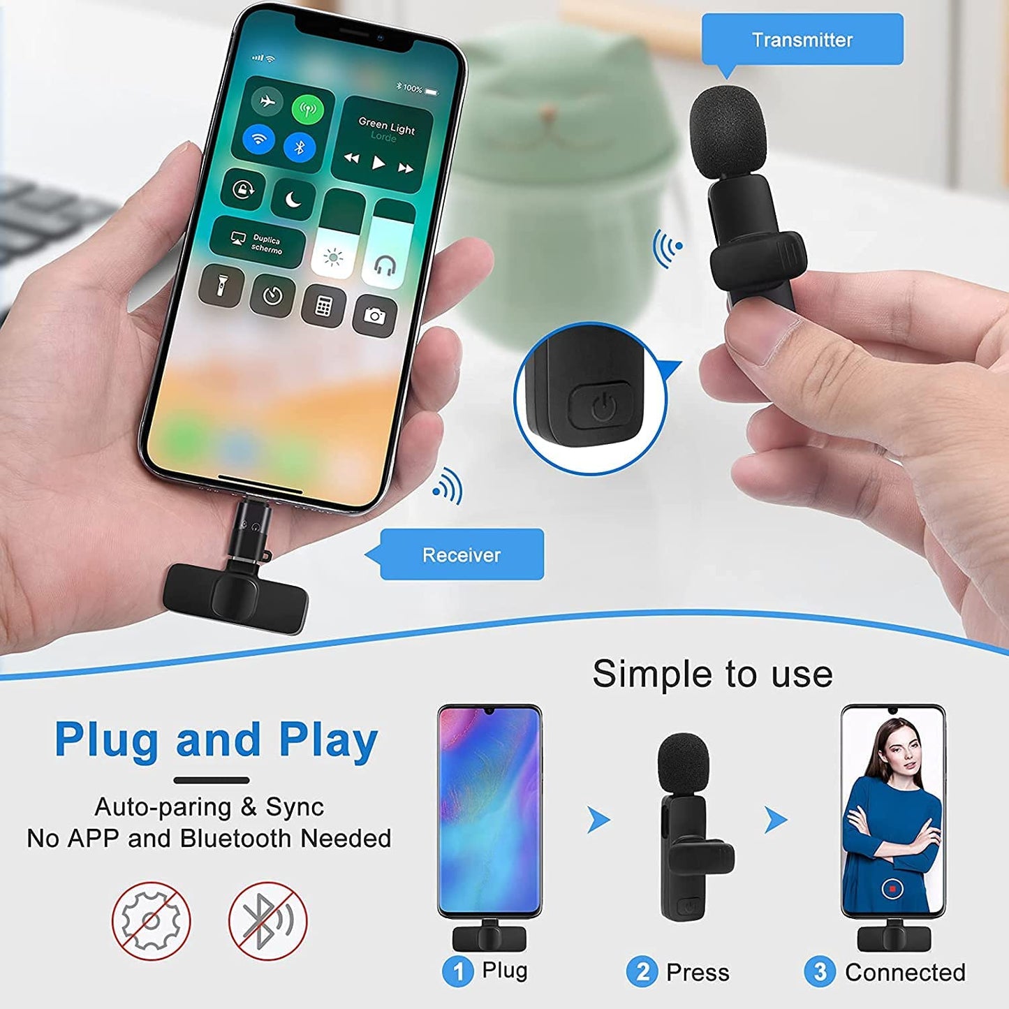 Wireless Lavalier Microphone Mic System for YouTube Facebook Live Stream TikTok Video Recording Vlog