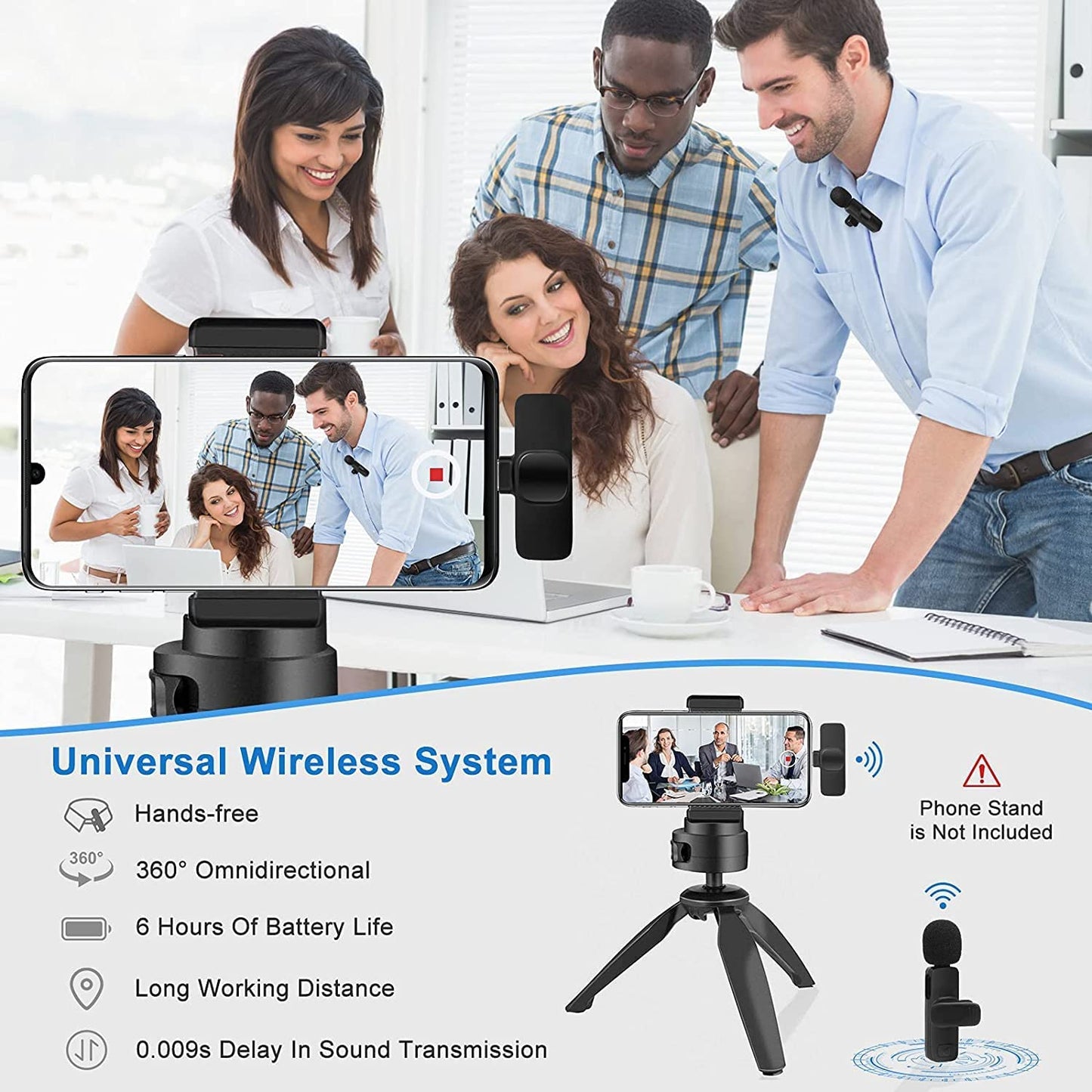 Wireless Lavalier Microphone Mic System for YouTube Facebook Live Stream TikTok Video Recording Vlog