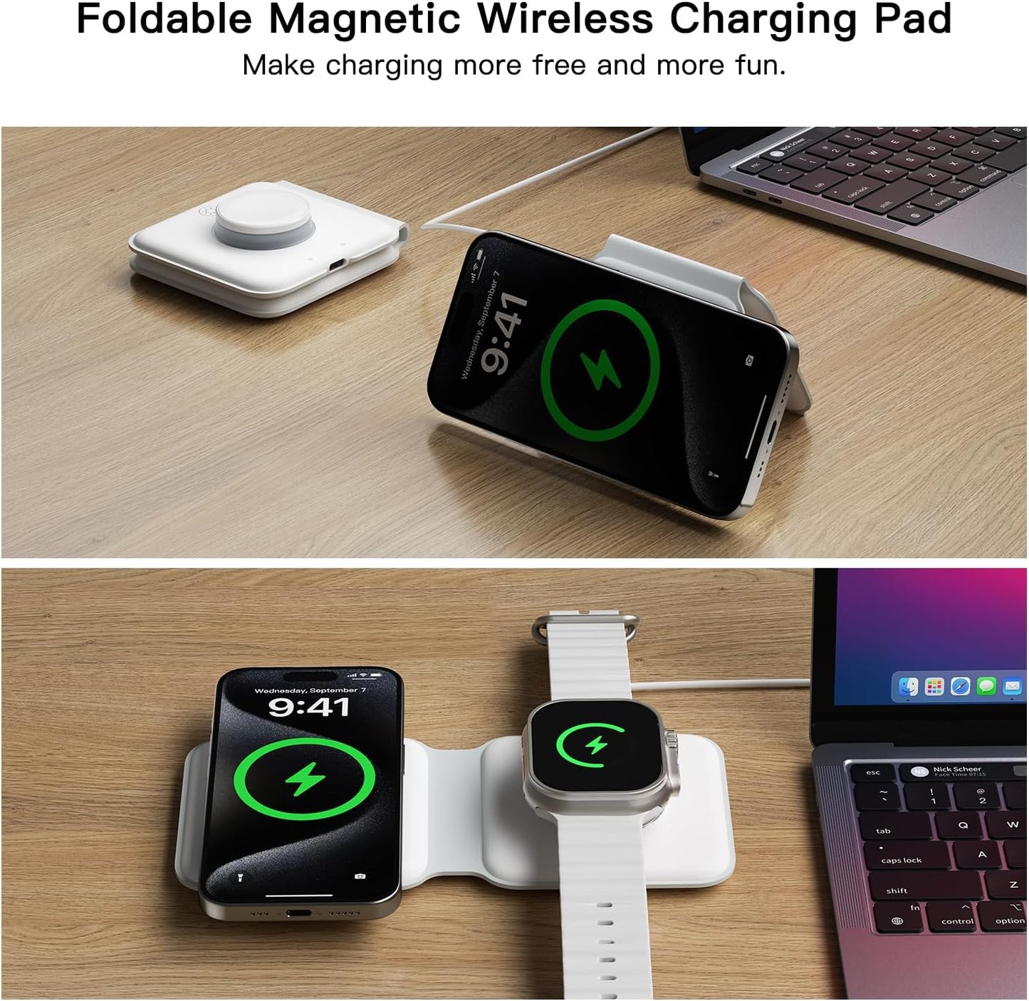 2 in 1  Foldable Fast Wireless Charger MagSafe Wireless Apple 25W Charging Station  | USA Lot Imported