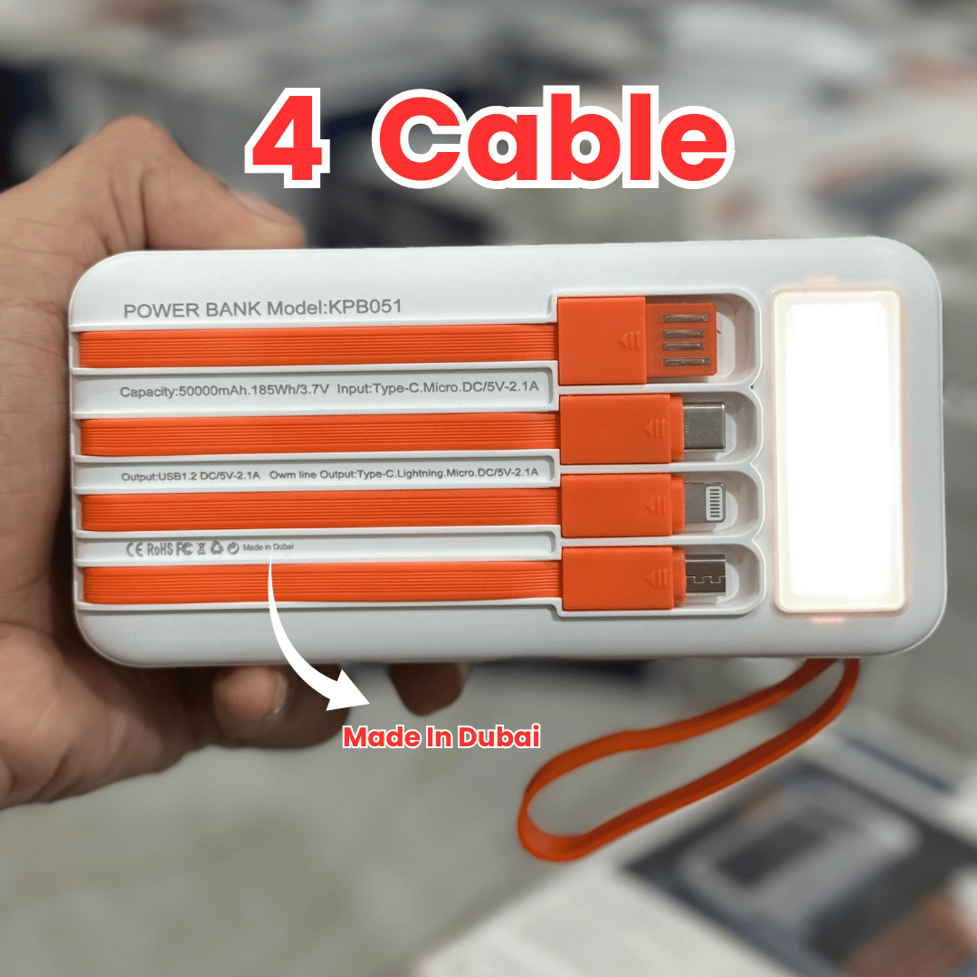 Dubai Premium 50000mAh Solar Power Bank - Smart Display, 4 Built-in Cables, Fast Charging & LED Light