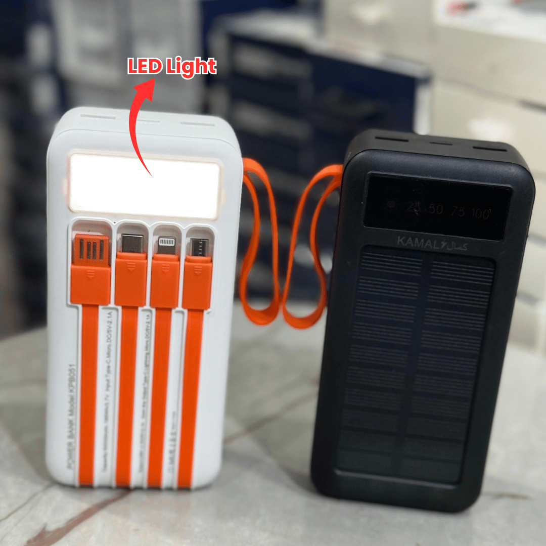 Dubai Premium 50000mAh Solar Power Bank - Smart Display, 4 Built-in Cables, Fast Charging & LED Light