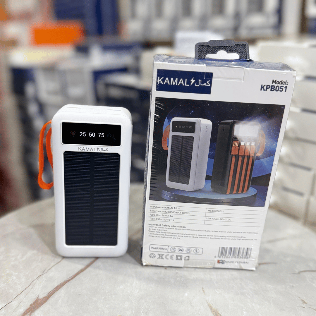 Dubai Premium 50000mAh Solar Power Bank - Smart Display, 4 Built-in Cables, Fast Charging & LED Light