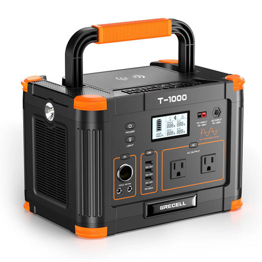 GRECELL 1000W Portable Power Station – 882Wh Solar Generator with AC/DC/USB Ports, Backup Lithium Battery for Camping, Outdoors, Emergency, CPAP, RV