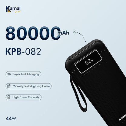 Dubai Lot 80000mAh Power Bank – 44W Super Fast Charging, 4 Built-in Cables & Smart Display