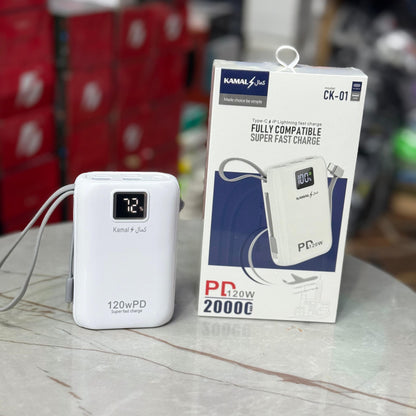 Made in Dubai 120W Mini Size Super Fast Power Bank With Built In Cables 1 Year Company Warranty