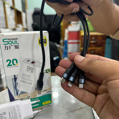 Japanese Lot Imported Dual USB PD 3.0 Super Fast Charger with Free 100W 3 in 1 Cable and PD Cable