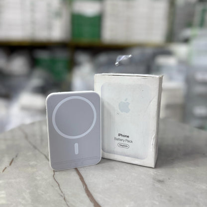 Slim and modern MagSafe-compatible wireless power banks in white, designed for fast and efficient charging. Featuring a sleek rectangular design with a circular magnetic alignment, these portable chargers provide seamless attachment for iPhone users seeki
