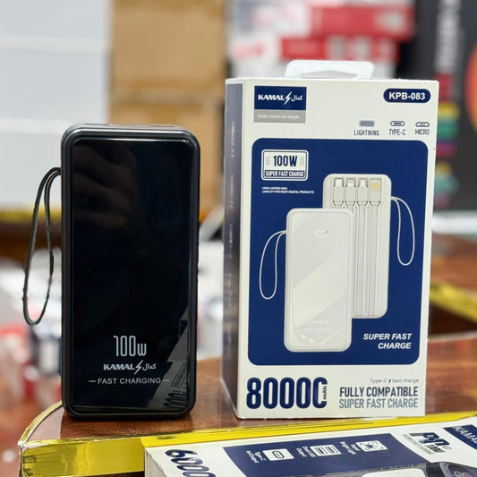 Dubai Lot 80000mAh Power Bank – 100W Super Fast Charging, 4 Built-in Cables & Smart Display