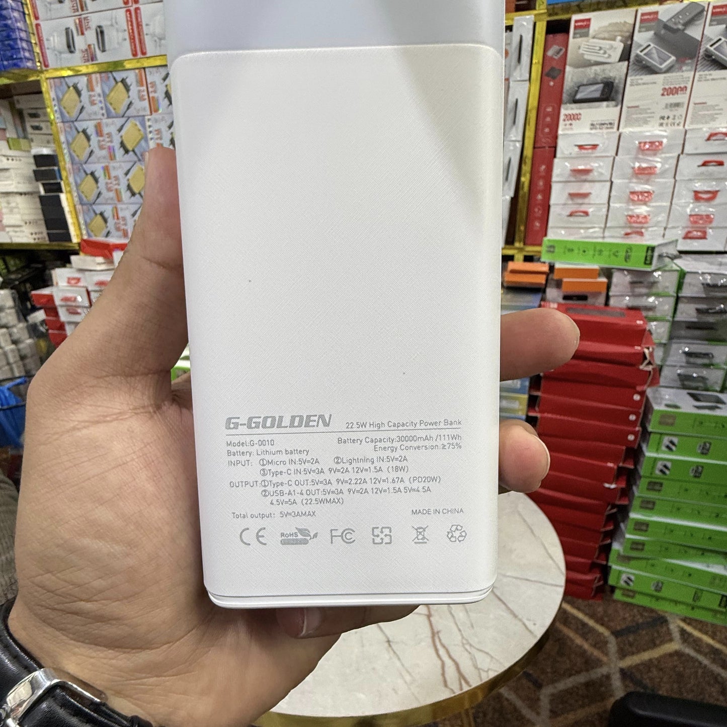 120W 30,000mAh Waterproof Power Bank with Built-in Cables, Dual USB Ports, Multi-Mode Flashlight, and LCD Display