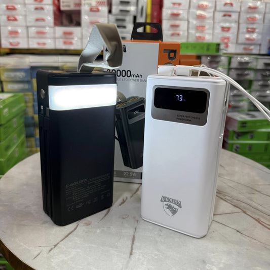 120W 30,000mAh Waterproof Power Bank with Built-in Cables, Dual USB Ports, Multi-Mode Flashlight, and LCD Display