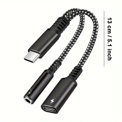 2-in-1 USB-C to 3.5mm AUX Audio & 30W PD Fast Charging Adapter | Type-C Headphone & Charger Dongle