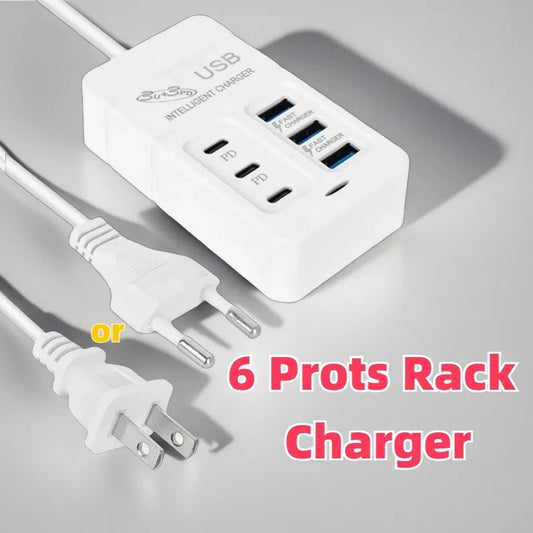 6Ports Multiport USB Charger 35W PD Type-C Mobile Phone Fast Charging Adapter