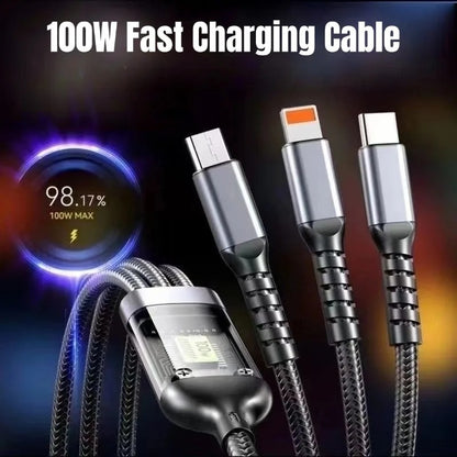 100W  3-in-1 10A Fast Charging USB To Type-C Micro & Lightening Cable Amazon Lot imported