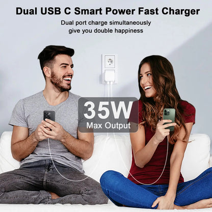 USA Lot Imported 100% Original Apple 35W Dual PD Fast Charger with Free 2 Cables