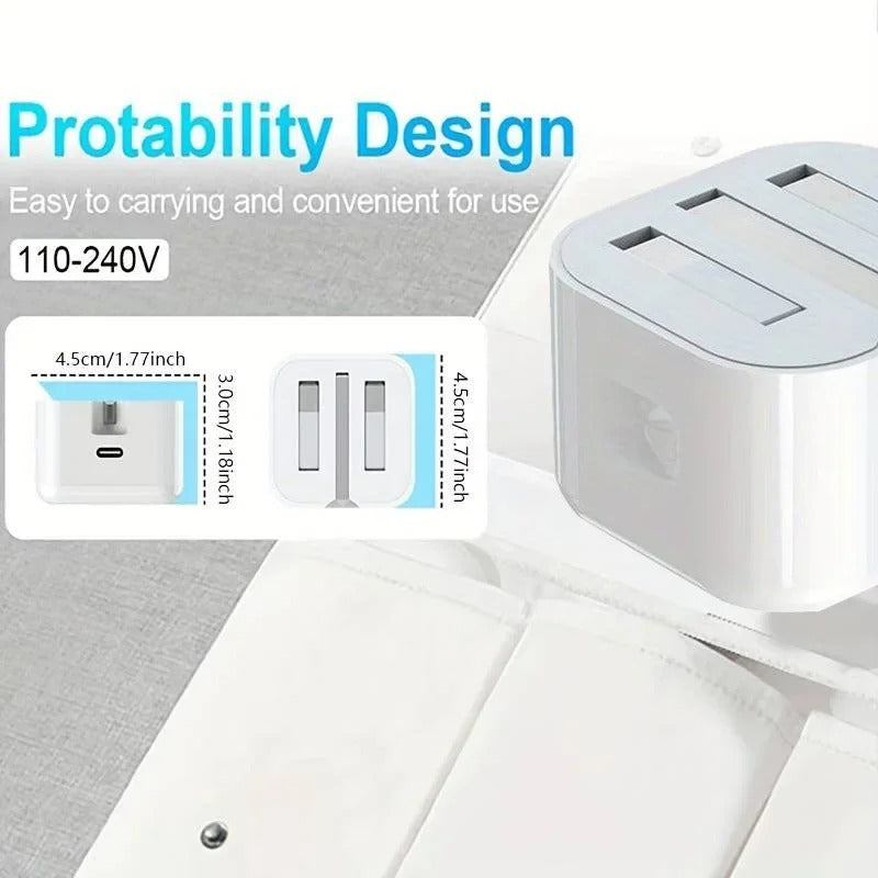 100% Original UK Lot Imported 25W USB-C Charger QC3.0 Fast Charging with Free 2-in-1 Cable