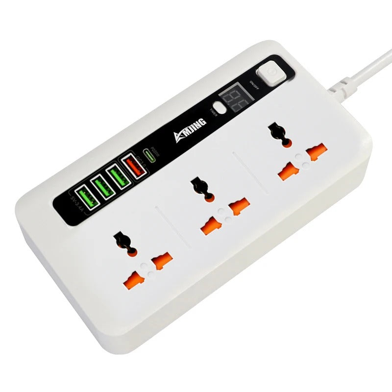 Advanced Multi-Socket Extension – 2600W Power Hub with QC3.0 & Timer Control