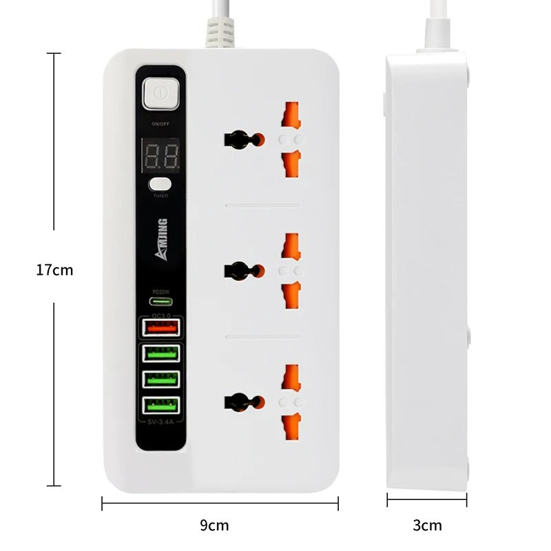 Advanced Multi-Socket Extension – 2600W Power Hub with QC3.0 & Timer Control