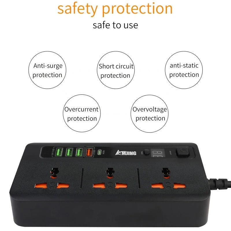 Advanced Multi-Socket Extension – 2600W Power Hub with QC3.0 & Timer Control