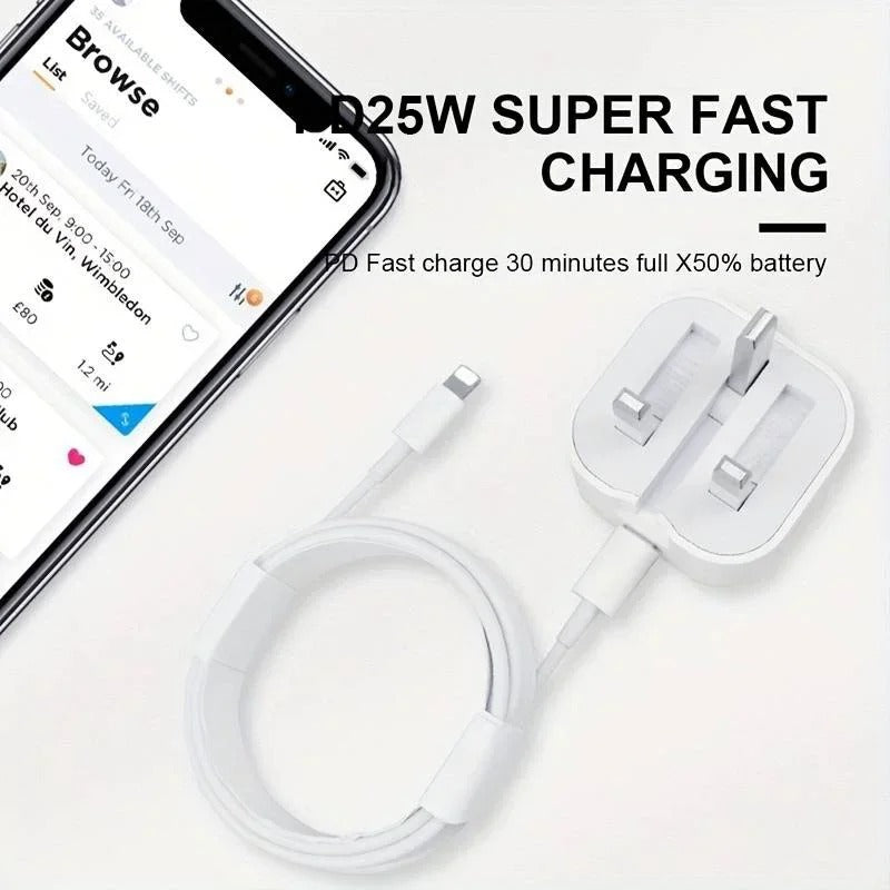 100% Original UK Lot Imported 25W USB-C Charger QC3.0 Fast Charging with Free 2-in-1 Cable