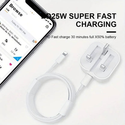 100% Original UK Lot Imported 25W USB-C Charger QC3.0 Fast Charging with Free 2-in-1 Cable