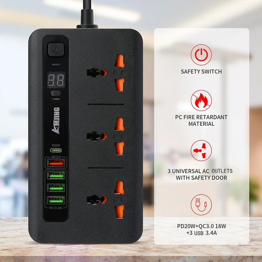 Advanced Multi-Socket Extension – 2600W Power Hub with QC3.0 & Timer Control