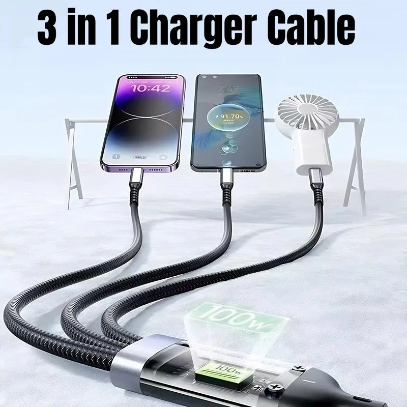 100W  3-in-1 10A Fast Charging USB To Type-C Micro & Lightening Cable Amazon Lot imported